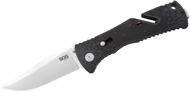 SOG Trident Folding Knife 3.75" Satin Plain Blade, Black GRN Handles, Arc-Lock - TF2-CP